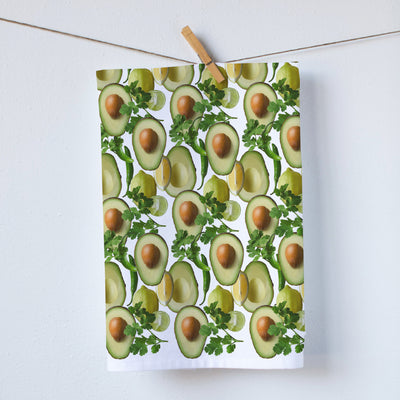 A beautiful kitchen towel with avocados and peppers. Millennials Favorite food. Full color food photography by Pauline Stevens. Hostess gift. 19 x 28 (4677822873736)