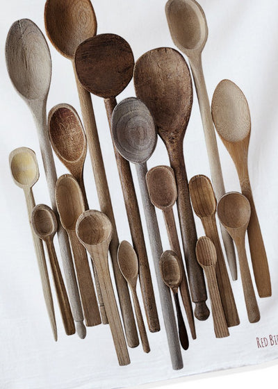 A COLLECTION OF WOODEN SPOONS IS HAND PRINTED ON COTTON.  GIFT GIVING MADE EASY.  HAND PRINTED ORIGINAL PHOTOGRAPHY BY RED BIRD'S HOUSE (9764588813)