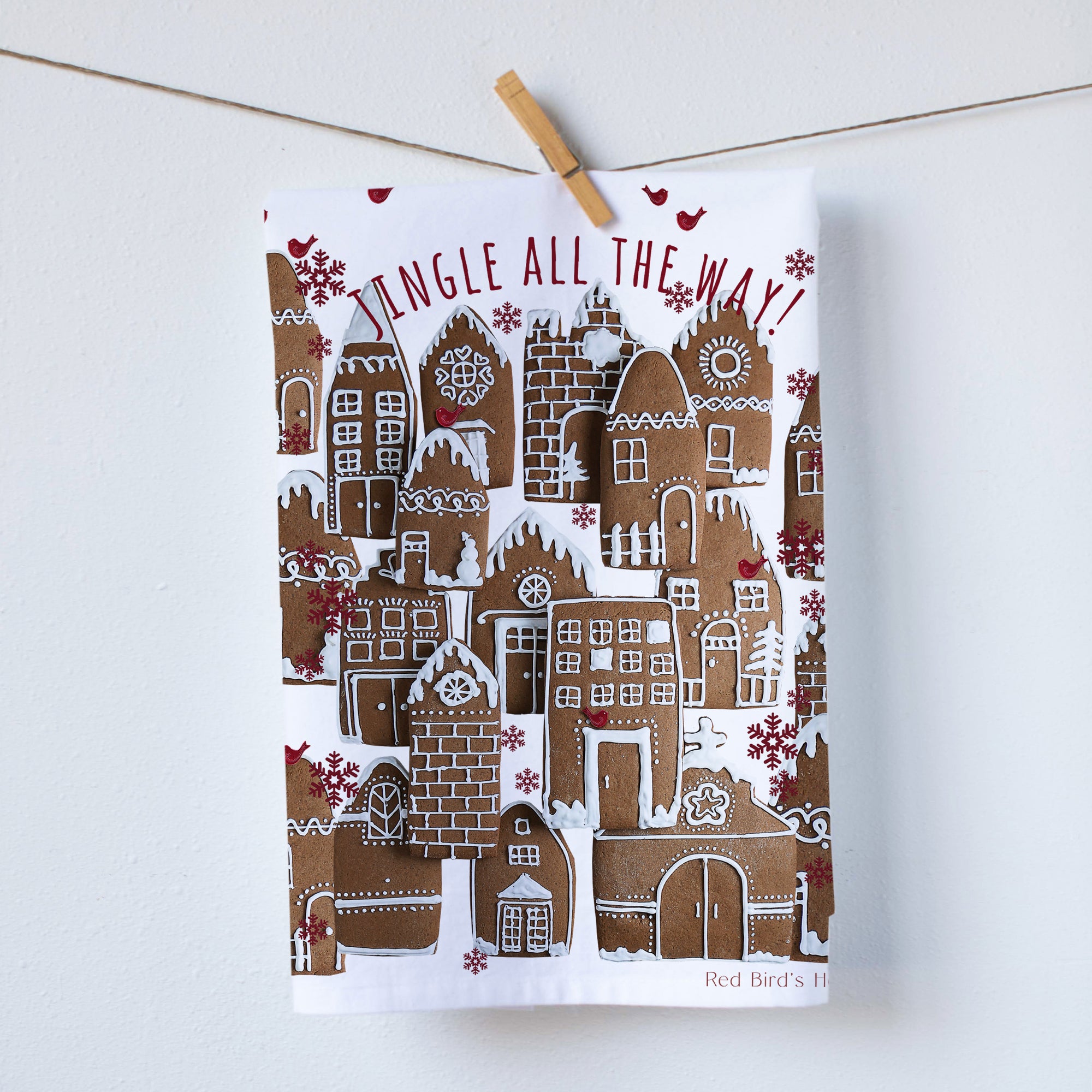Christmas Ginger Bread houses kitchen towel. Beautiful well decorated gingerbread towels. Small town during Christmas of gingerbread houses. Jingle all the way. Photograph by Pauline Stevens. Hostess Gift, 19" x 28" (4294493372552)