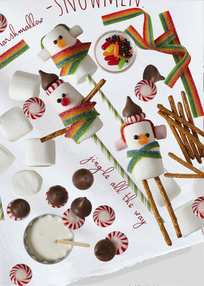 Kitchen towel with marshmallow snowmen a christmas tradition created by Pauline Stevens and Red Bird's House (5845165605013)