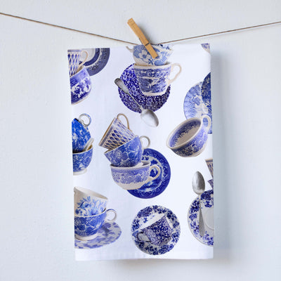 Blue Tea Cups Dish Towel