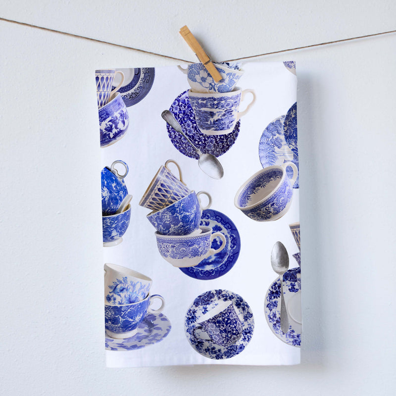 Blue Tea Cups Dish Towel