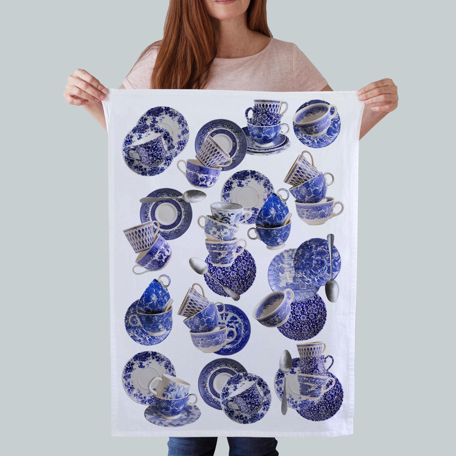 Blue Tea Cups Dish Towel