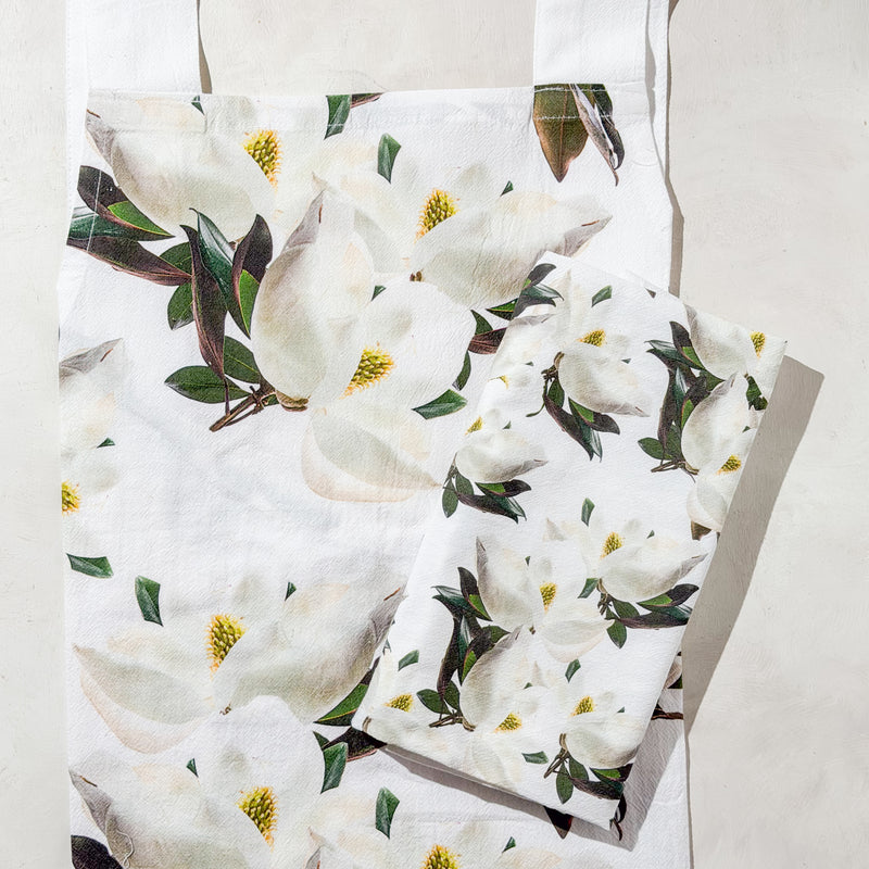 Magnolias / Set of Apron and Kitchen Towel