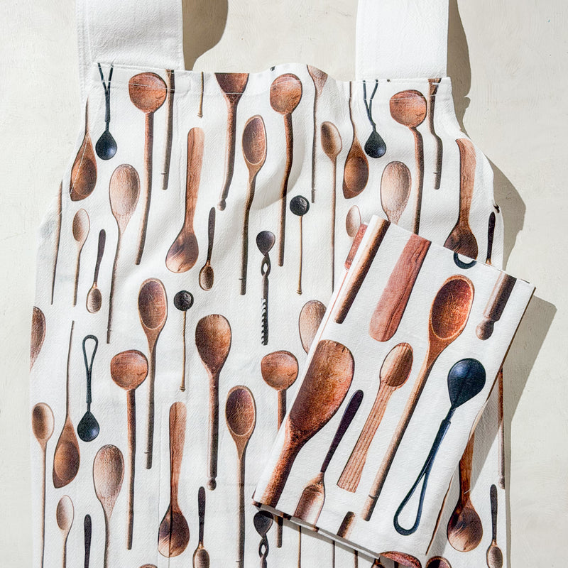 Wooden Spoons / Set of Apron and Kitchen Towel