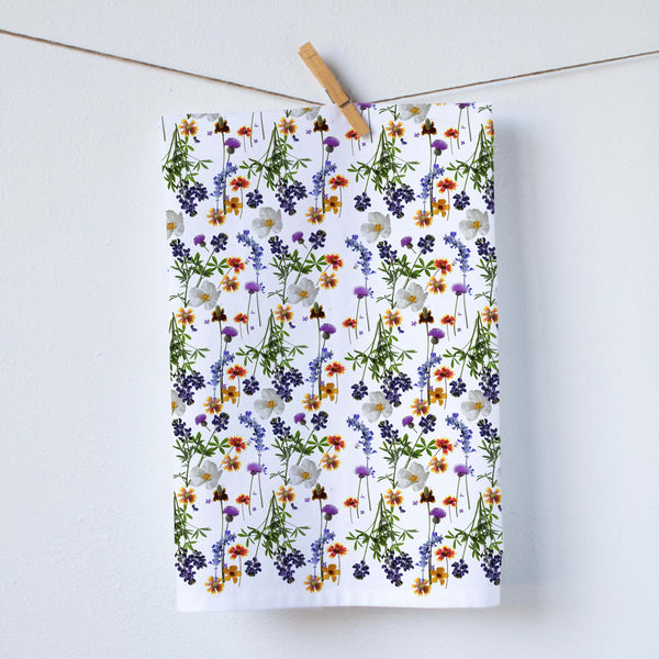 LADY BIRD WILD FLOWERS dish towel, tea towel, kitchen towel. Home