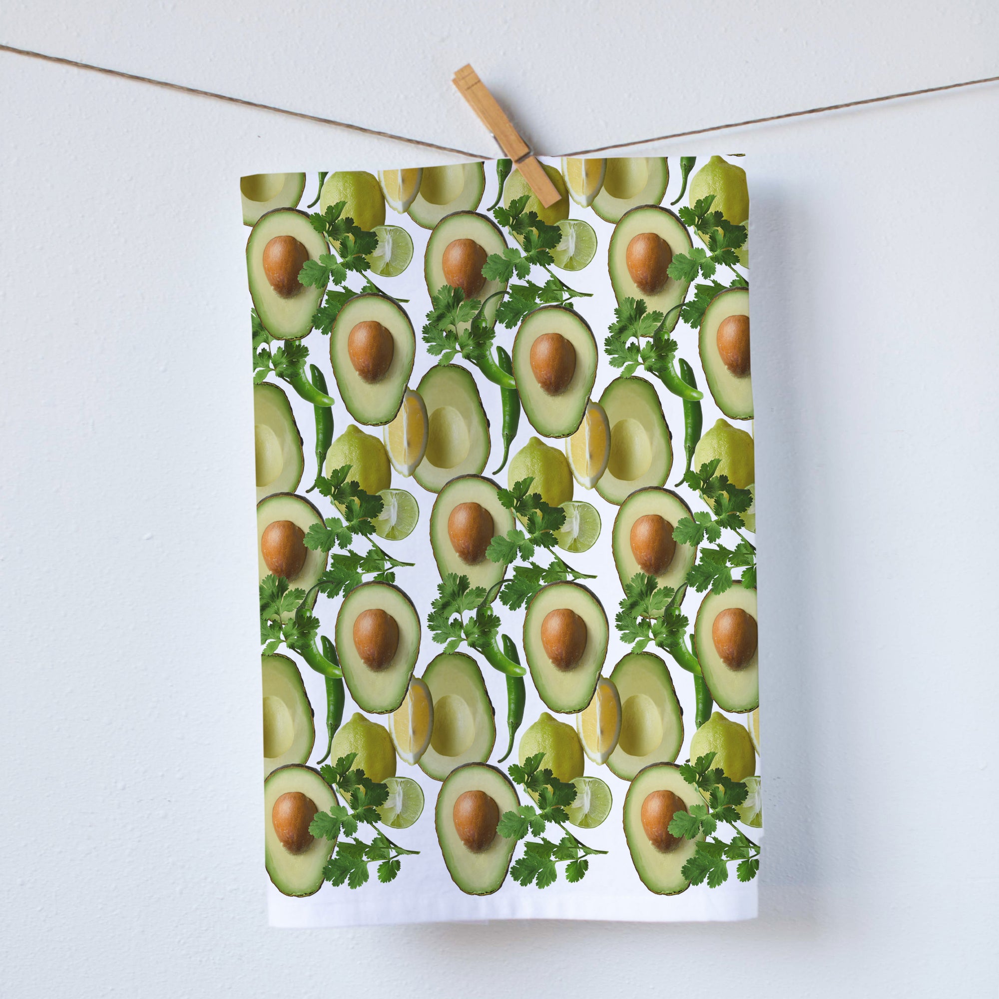 A beautiful kitchen towel with avocados and peppers. Millennials Favorite food.  Full color food photography by Pauline Stevens. Hostess gift. 19 x 28  (4677822873736)