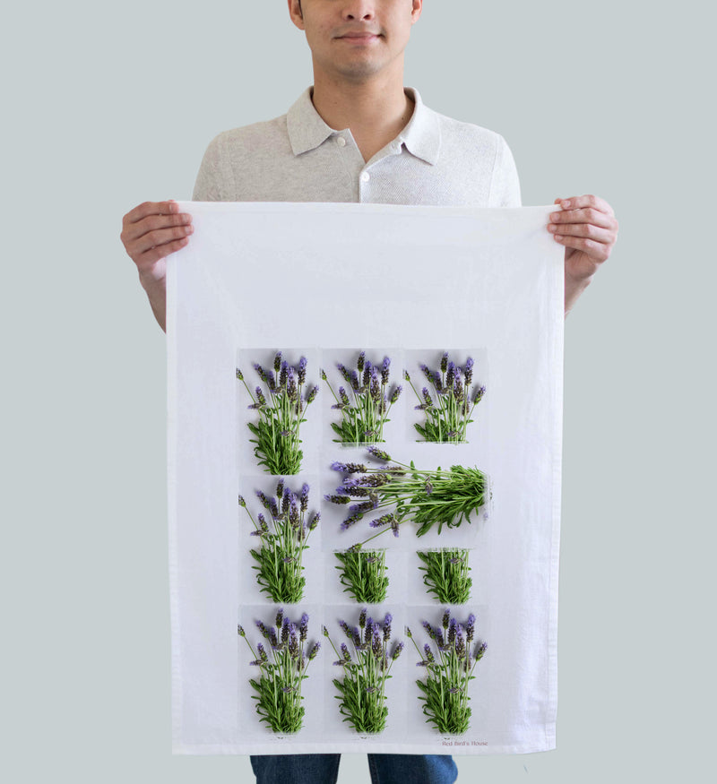 Enhance the aesthetic of your kitchen with Lavender Kitchen towels from Red BIrd's House. Featuring a striking photo-print of organic lavender, these towels capture the beauty and vibrancy of the serene lavender fields.  Our dish towels are a perfect combination of style and practicality. Size: 19"x 28" Print size 19"x28" 100%  Cotton Gift Ready Packed Machine wash  Exclusively at Red BIrd's House Copyright owned by Pauline Stevens.