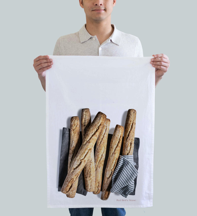 Fresh french baguettes kitchen towel. 100% cotton great for drying and as an accent piece to your kitchen. Food photography by Pauline Stevens. Hostess Gift. 19 x 28    (6824986869959)