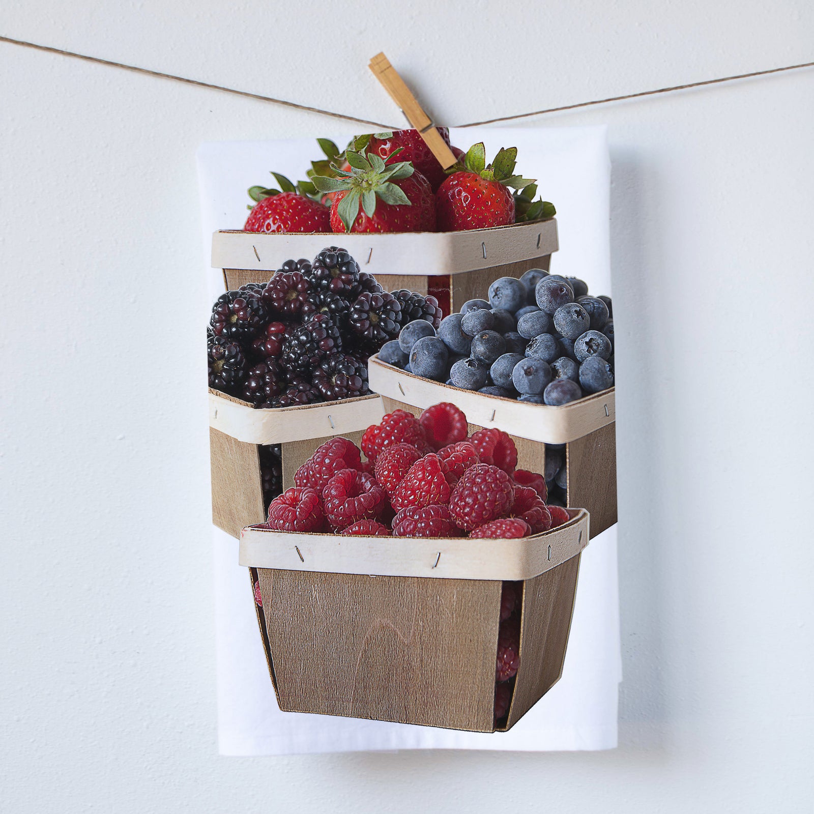 Spring Berries. Photographic kitchen towel with strawberry and blueberry collage. Great for an easter or spring surprise. Food photography by Pauline Stevens. Hostess Gift. 19 x 28  (10480936461)