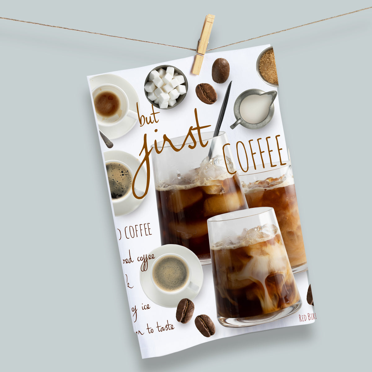 A fun kitchen towel with a iced  late recipe and full color photography.  Printed on cotton flour sacks and gift ready wtapped. (5331567870101)