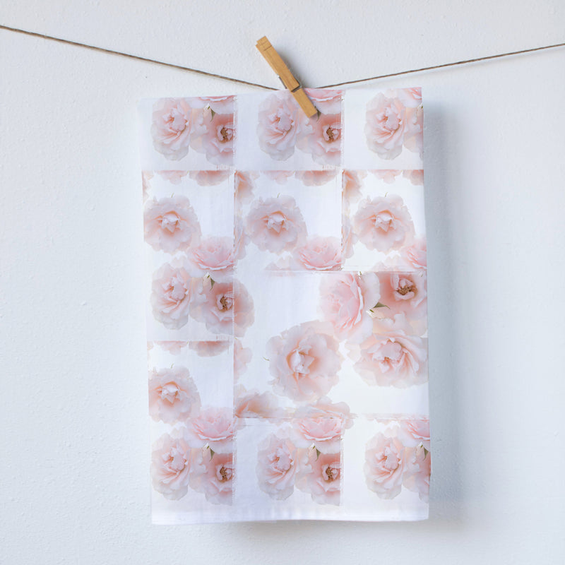 A beautiful litchen towels printed with a collage of soft pink rose.  An idea mother's day gift. 100% cotton Size 19"x28" Print size 16" x18" (712823078964)
