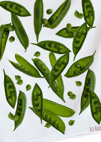 Gift giving made easy, a gift for the cook, Snap peas are beautifully hand printed into cotton flour sack. Original photography, Modern farm style. (10040591501)