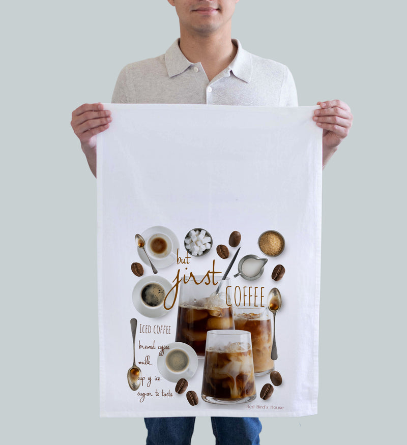 A fun kitchen towel with a iced  late recipe and full color photography.  Printed on cotton flour sacks and gift ready wtapped. (5331567870101)