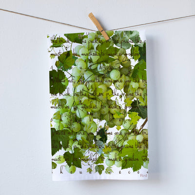 Grapes on a vine kitchen towel. Full color photography and 100% cotton linen towel. Photography by Pauline Stevens. Hostess Gift, 19" x 28" (3732632371252)