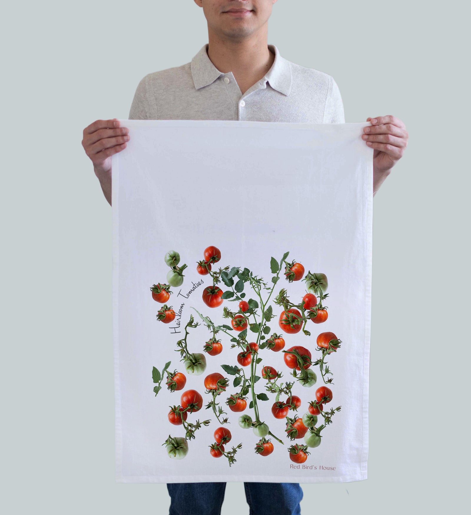 A beautiful kitchen towel printed with fullcolor photography of a vine with small heirloom tomatoes b Pauline Stevens for Red Bird's House. 19" x 28" (2015806401)