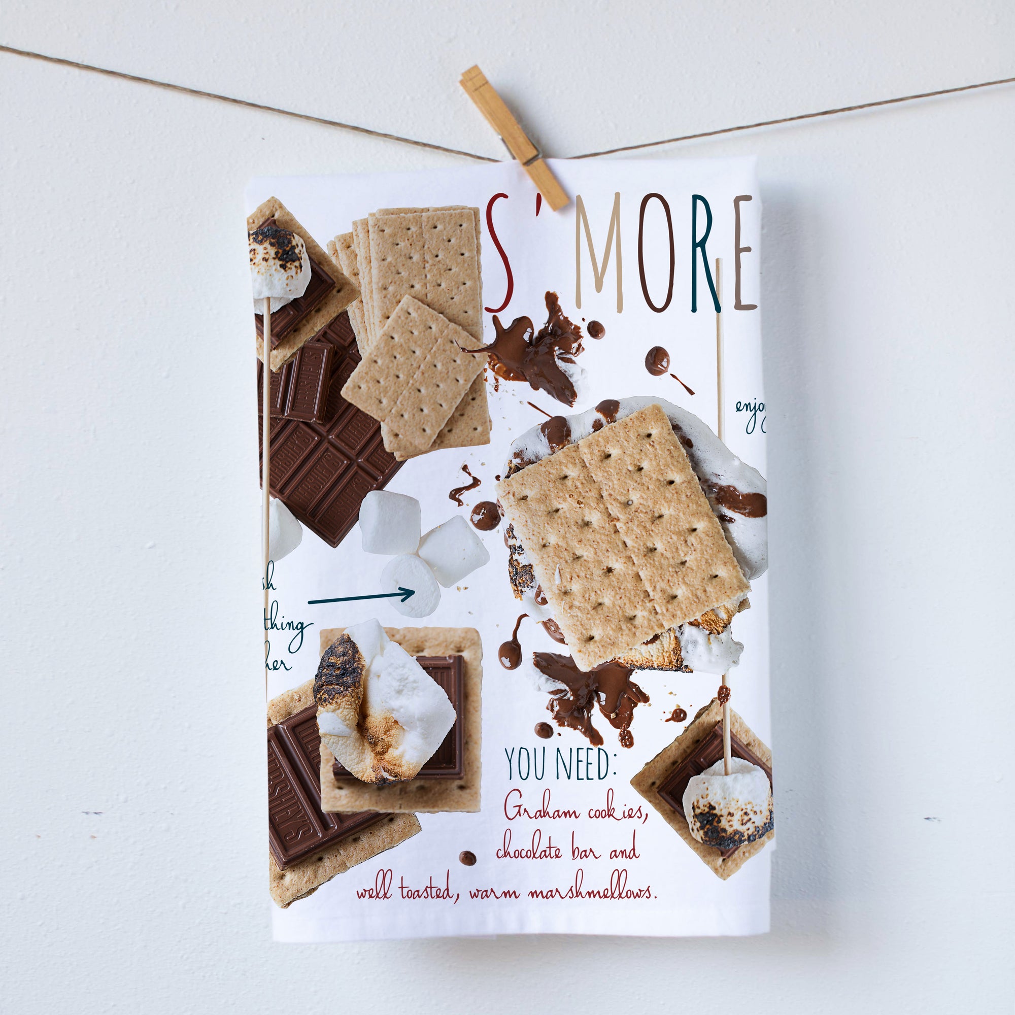 A wonderful smores recipes is illustrated with full color photography and then printed into 100% cotton kitchen towel.  Kitchen towel size 18"x29" print size 16"x18" Gift ready packed with a dedication card included. (384383349)